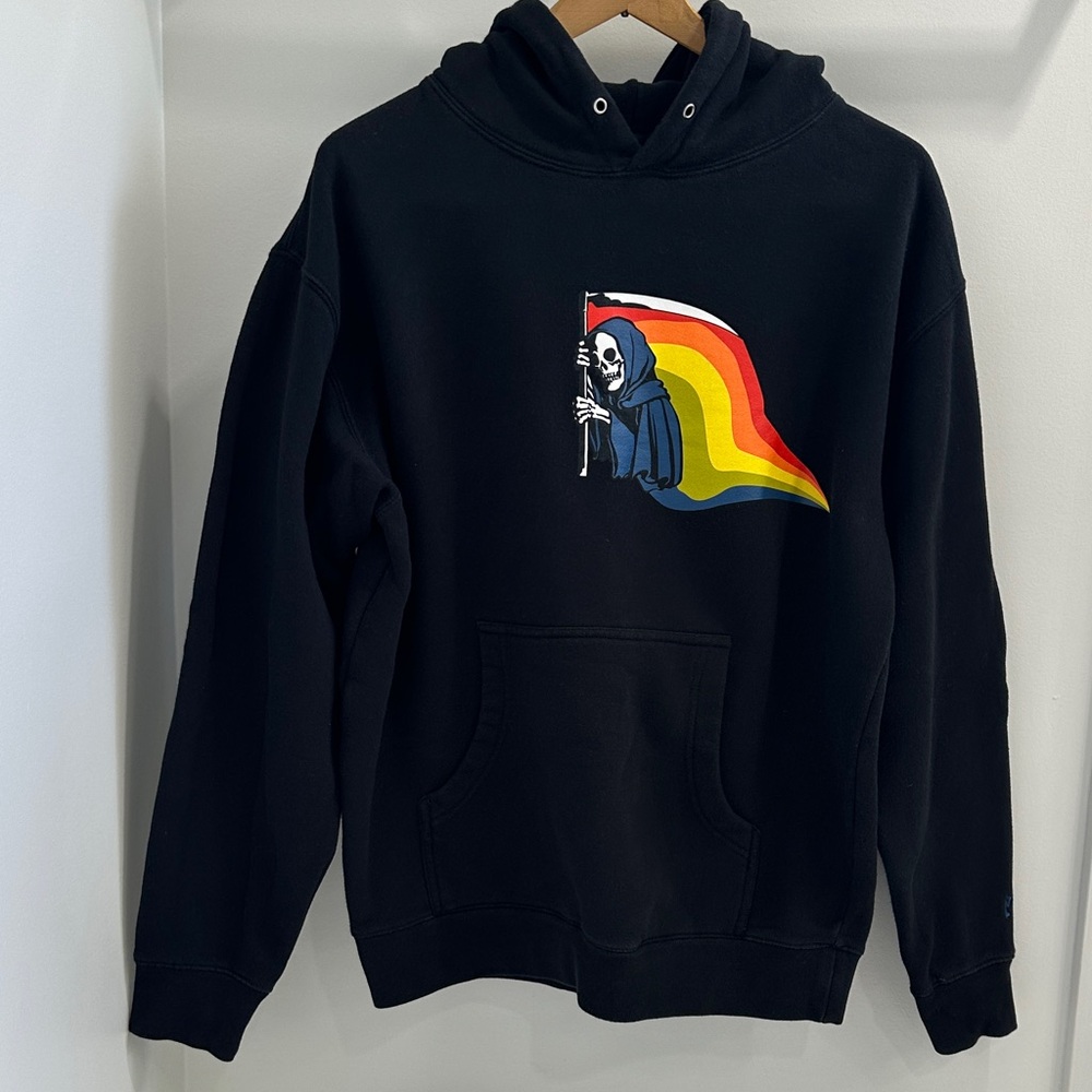 Psockadelic Black Hoodie with Grim Reaper Graphic (M)